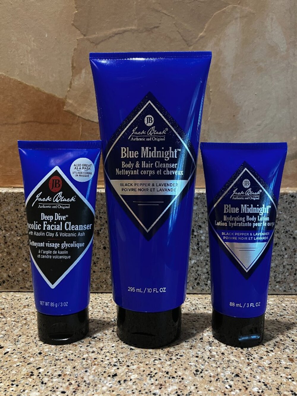 Jack Black Set of Midnight Blue Hair Body Cleanser , Facial Cleanser, Lotion!